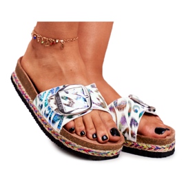 Klapki Damskie Big Star Metaliczny Wzór DD274127 białe fioletowe srebrny zielone