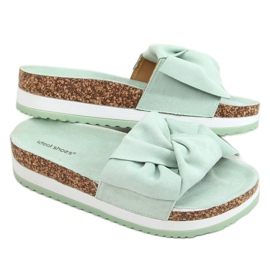 Klapki na wysokiej podeszwie miętowe 8228 Green zielone