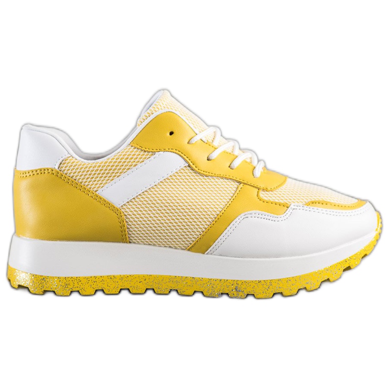 Bestelle Sneakersy Z Brokatową Platformą białe żółte