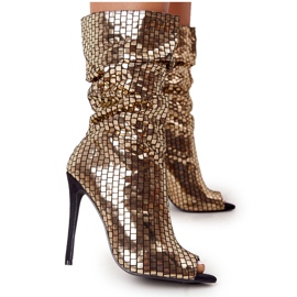 LU BOO Botki Na Szpilce Złote Night Out złoty