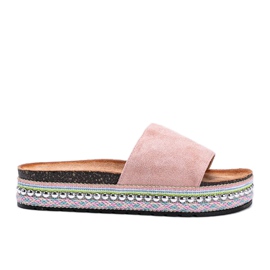 Różowe klapki z ozdobną podeszwą Fiore