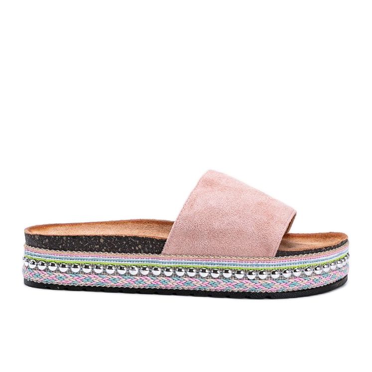 Różowe klapki z ozdobną podeszwą Fiore