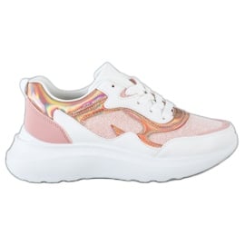 Sweet Shoes Sneakersy Z Brokatem białe różowe