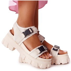 PS1 Sandały Na Masywnej Platformie Beżowe Fly High beżowy