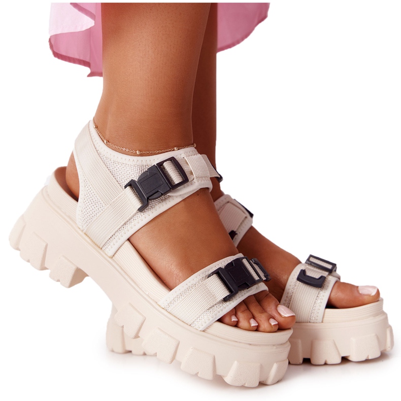 PS1 Sandały Na Masywnej Platformie Beżowe Fly High beżowy