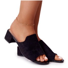 Zamszowe Klapki Na Obcasie Sergio Leone KL313 Czarne