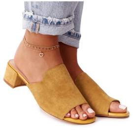 Zamszowe Klapki Na Obcasie Sergio Leone KL313 Żółte