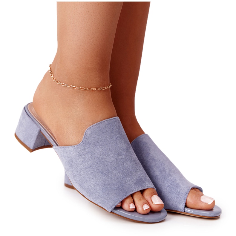 Zamszowe Klapki Na Obcasie Sergio Leone KL313 Niebieskie