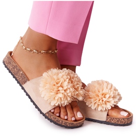 Klapki Na Korkowej Podeszwie Beżowe Flowerbomb beżowy