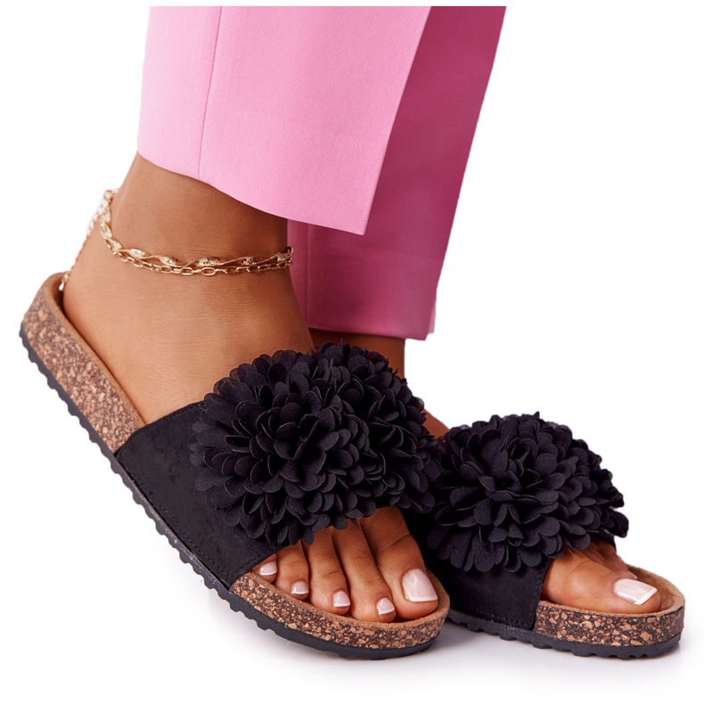 PE1 Klapki Na Korkowej Podeszwie Czarne Flowerbomb