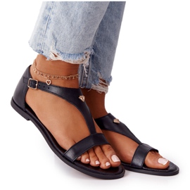 Damskie Skórzane Sandały Nicole 2648 Czarne