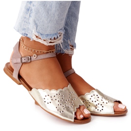 Skórzane Sandały Maciejka 05199-04 Beżowo-Złote beżowy złoty