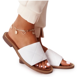 Skórzane Klapki Z Pikowaniem Nicole 2650 Białe