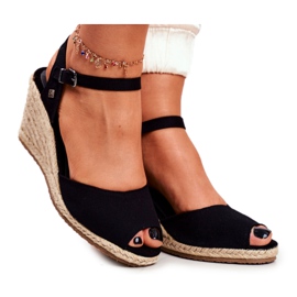 Sandały Damskie Na Plecionej Koturnie Big Star Czarne DD274A209