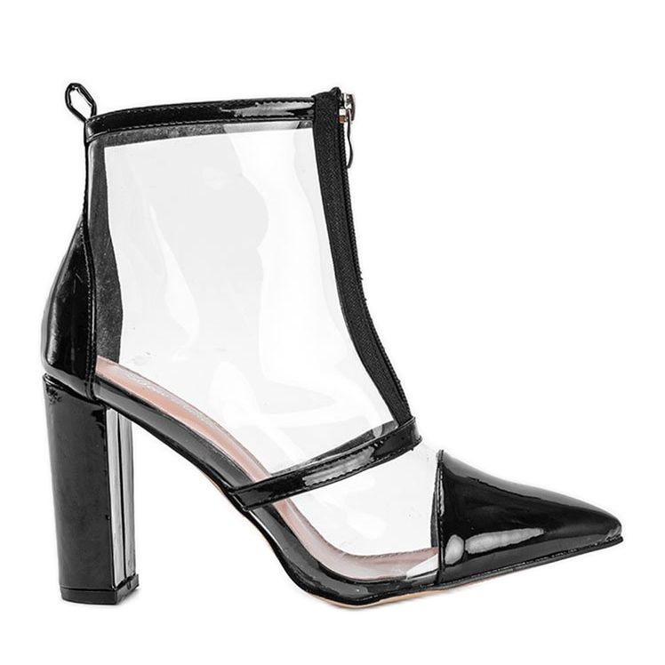 Botki na słupku z transparentną cholewką Kiki czarne