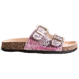 SHELOVET Klapki Z Efektem Holo różowe