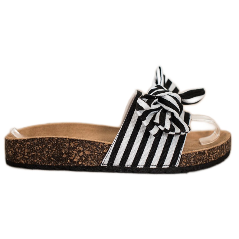 SHELOVET Modne Klapki W Paski białe czarne