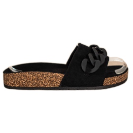SHELOVET Modne Klapki Z Ozdobą czarne