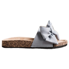 SHELOVET Klapki Z Kokardą szare