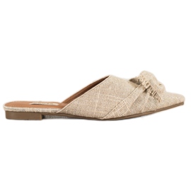 SHELOVET Eleganckie Klapki W Szpic beżowy
