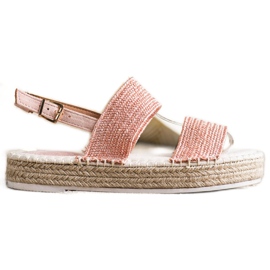 SHELOVET Plecione Sandały Na Platformie różowe
