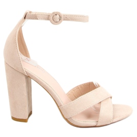 Sandałki na słupku beżowe TU133P Beige beżowy