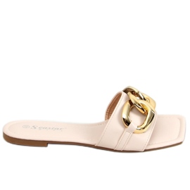 Klapki kwadratowe z łańcuchem beżowe CK206P Beige beżowy