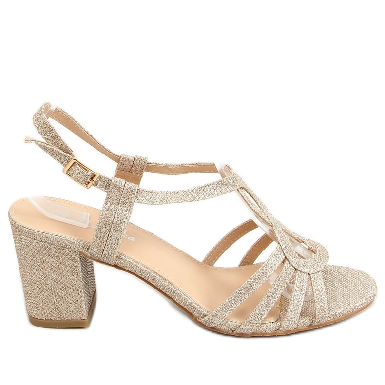 Sandałki na obcasie złote A3083 Gold złoty