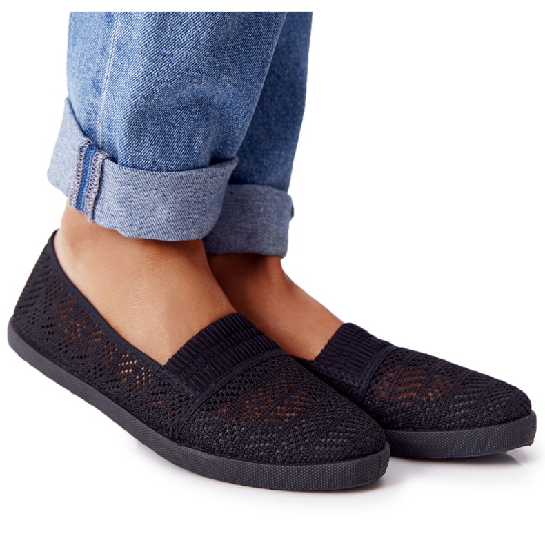 Ażurowe Wsuwane Tenisówki Slip-On Czarne Chillout