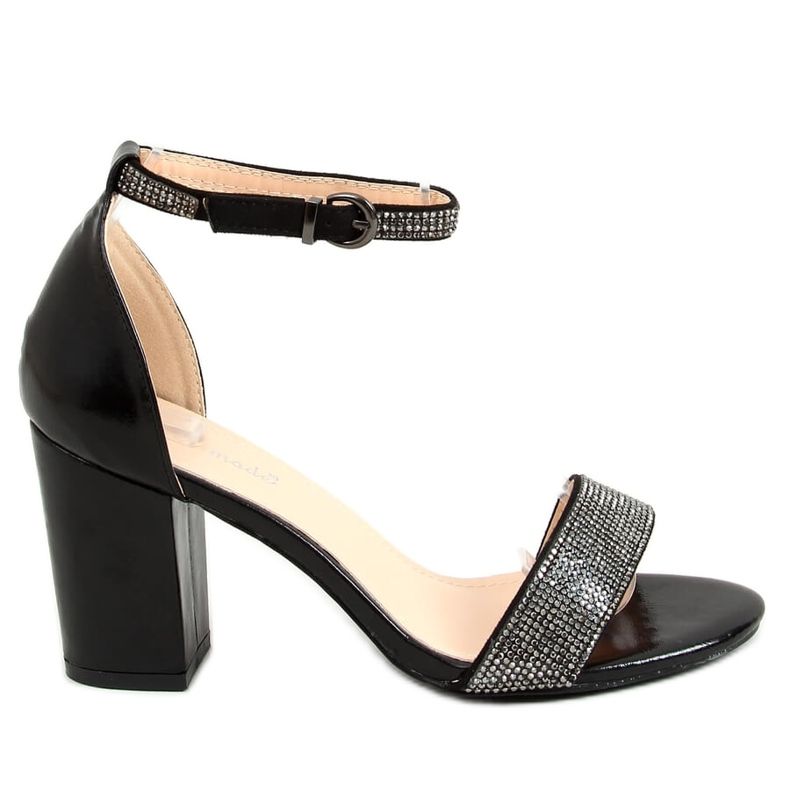 Sandałki na obcasie licowe czarne 1478 Black