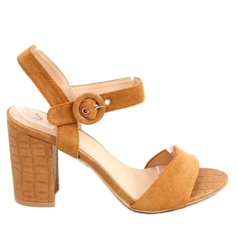 Sandałki na obcasie camel SL1008P Camel brązowe wielokolorowe