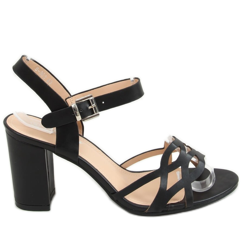 Sandałki na obcasie licowe czarne S-863 Black