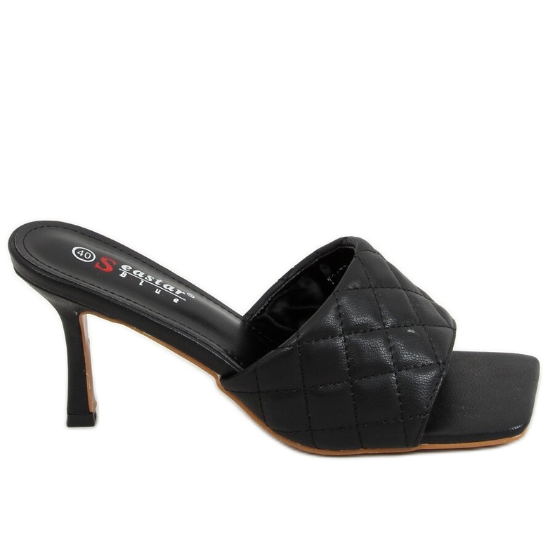 Klapki na szpilce pikowane czarne T367P Black