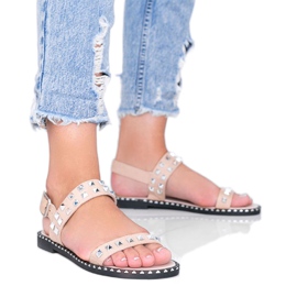 Beżowe sandały z ćwiekami Thelma beżowy