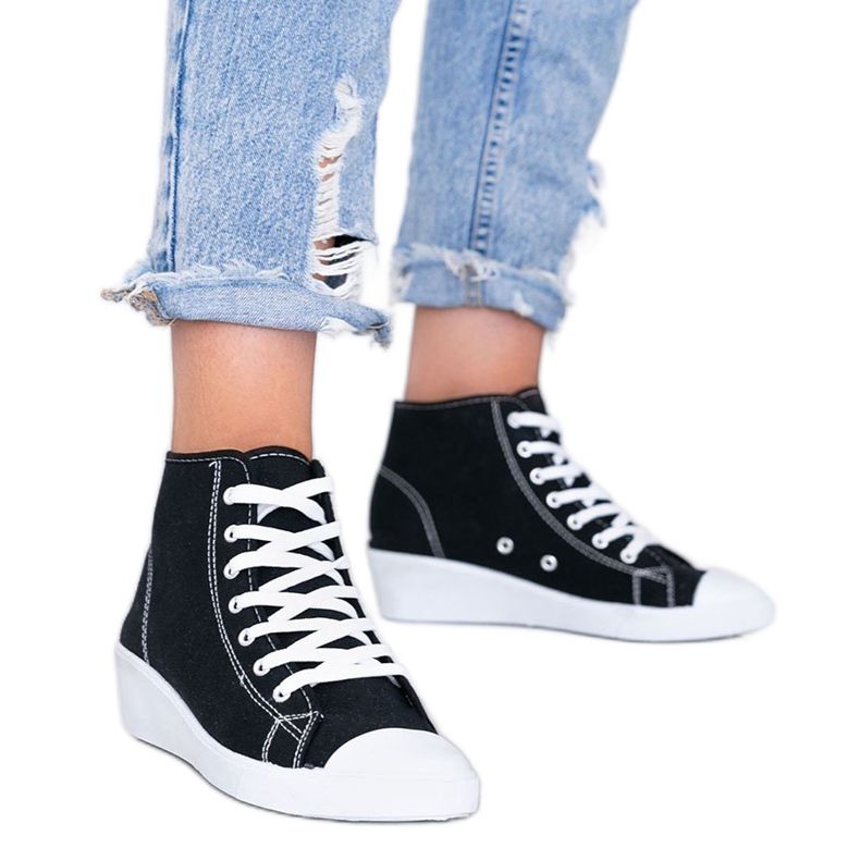 Czarne trampki za kostkę na koturnie Marine