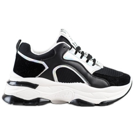 Sneakersy Na Platformie FASHION czarne srebrny
