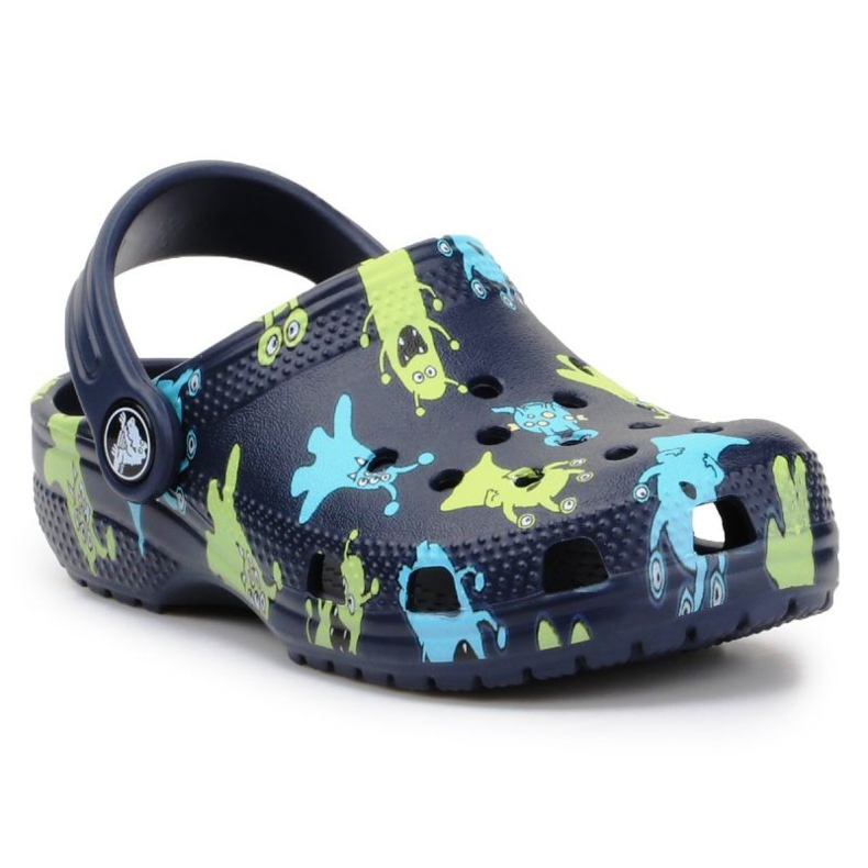 Klapki Crocs Classic Monster Print Clog Jr 206833-410 granatowe