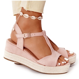 PG1 Sandały Na Koturnie Z Plecionką Różowe Graciosa