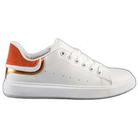 SHELOVET Sneakersy Z Pomarańczową Wstawką białe