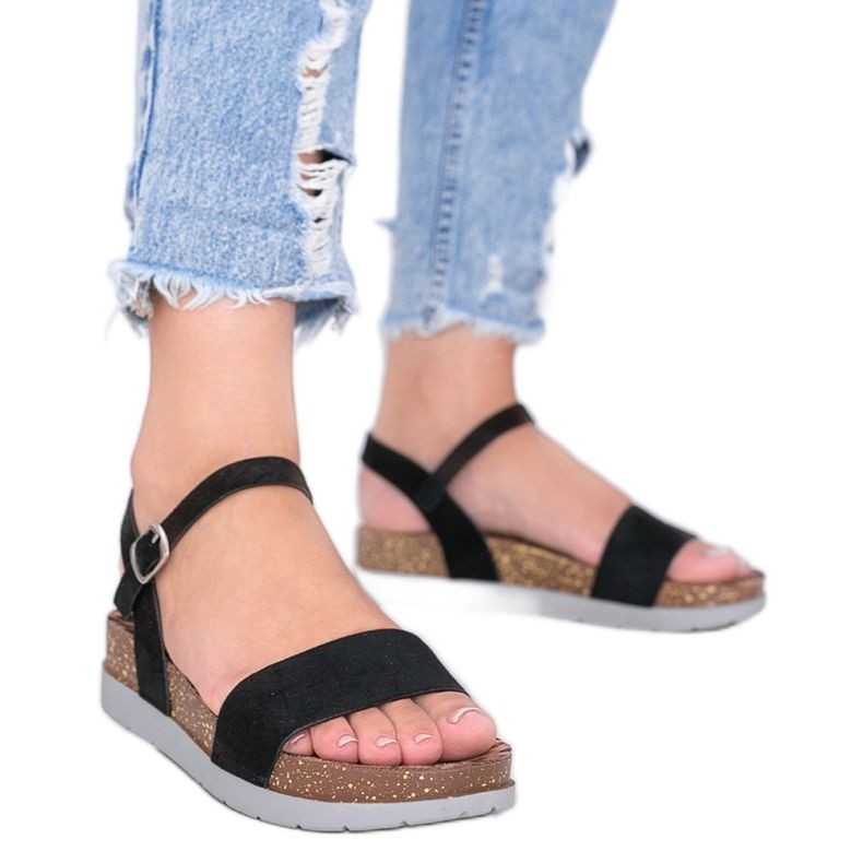 Czarne sandały z wkładką w panterkę Preatty Pea