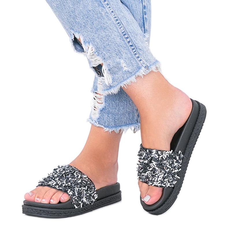 Czarne klapki z cyrkoniami Love Bling