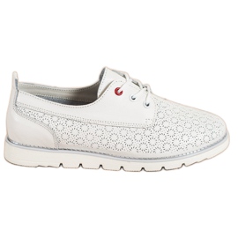 Goodin Skórzane Ażurowe Półbuty białe