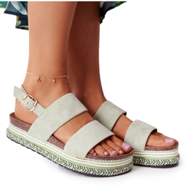 Zamszowe Sandały Na Platformie Zielone Olimpia