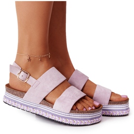 Zamszowe Sandały Na Platformie Fioletowe Olimpia