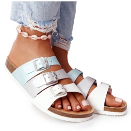 Skórzane Profilowane Klapki Big Star HH274587 Turkusowo-Srebrne białe niebieskie srebrny