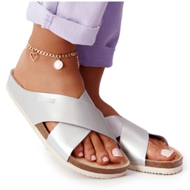 Skórzane Profilowane Klapki Big Star HH274650 Srebrne srebrny