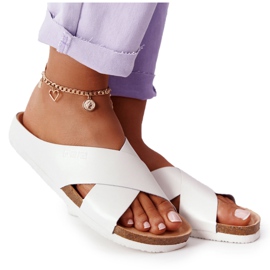 Skórzane Profilowane Klapki Big Star HH274647 Białe