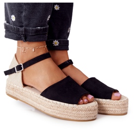 Sandały Na Platformie Z Plecionką Czarne Megara beżowy