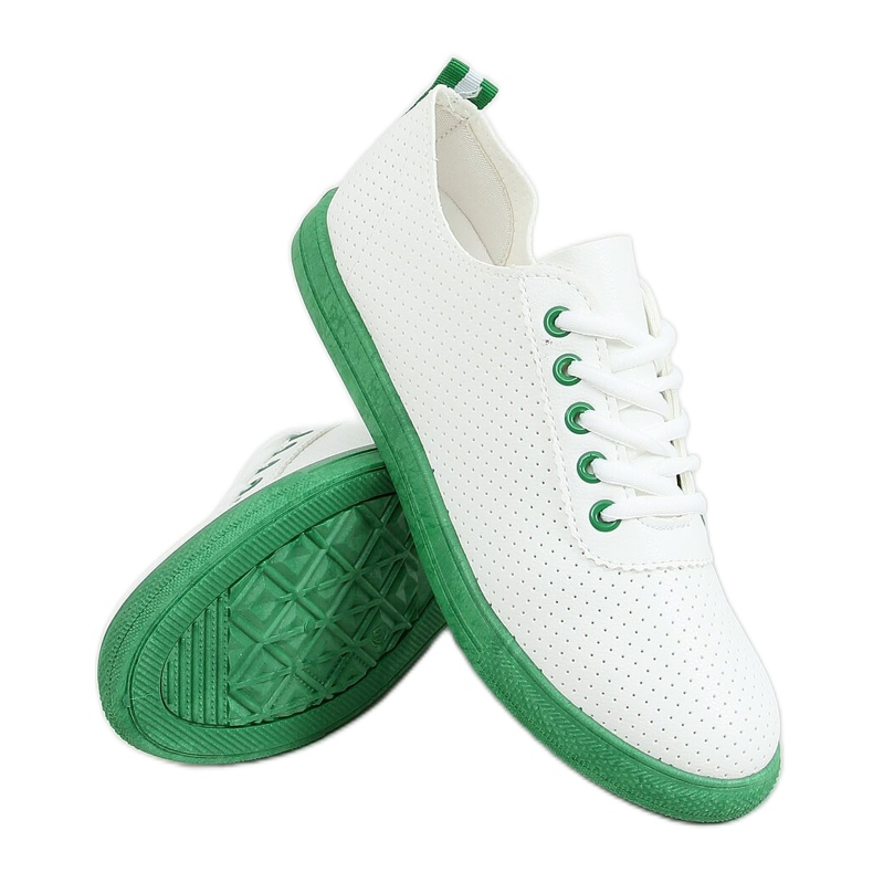 Tenisówki damskie sznurowane biało-zielone LA44 Green białe