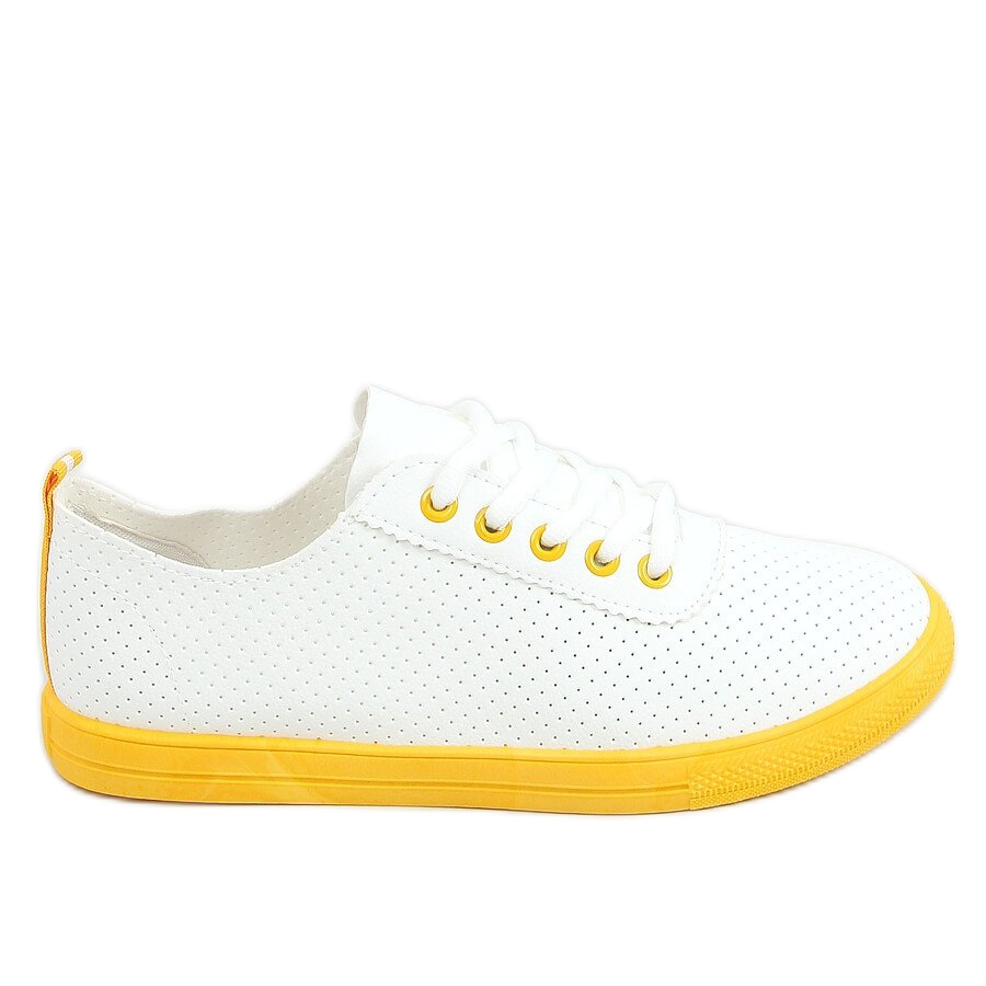 Tenisówki damskie sznurowane biało-żółte LA44 Yellow białe